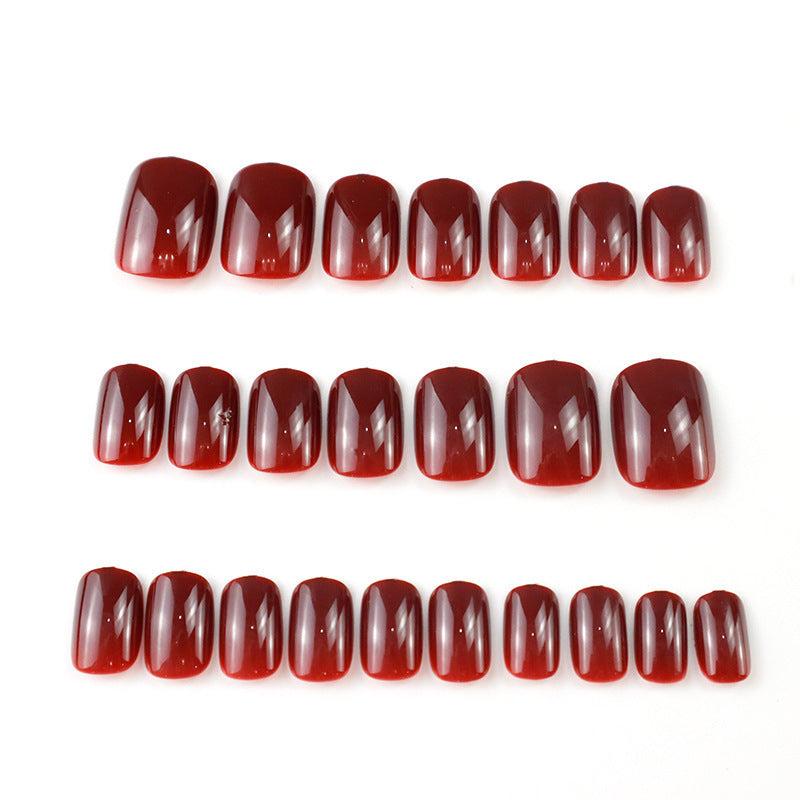 Short Square Wine Red Fake Nail Set