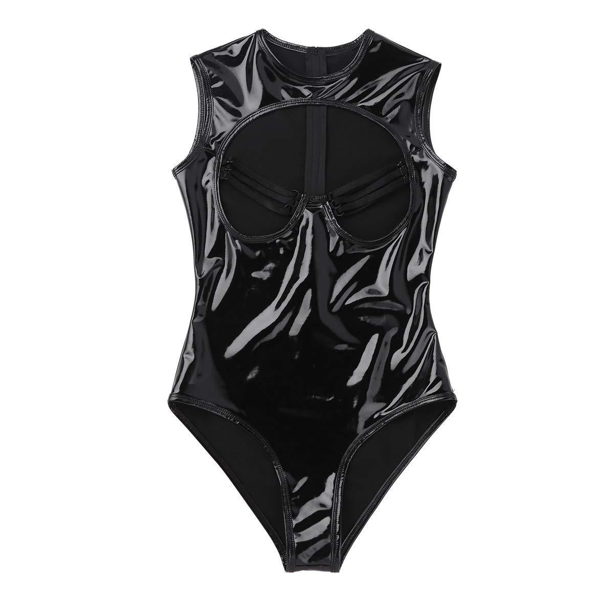 Sexy Lingerie Patent Leather Cutout Bodysuit