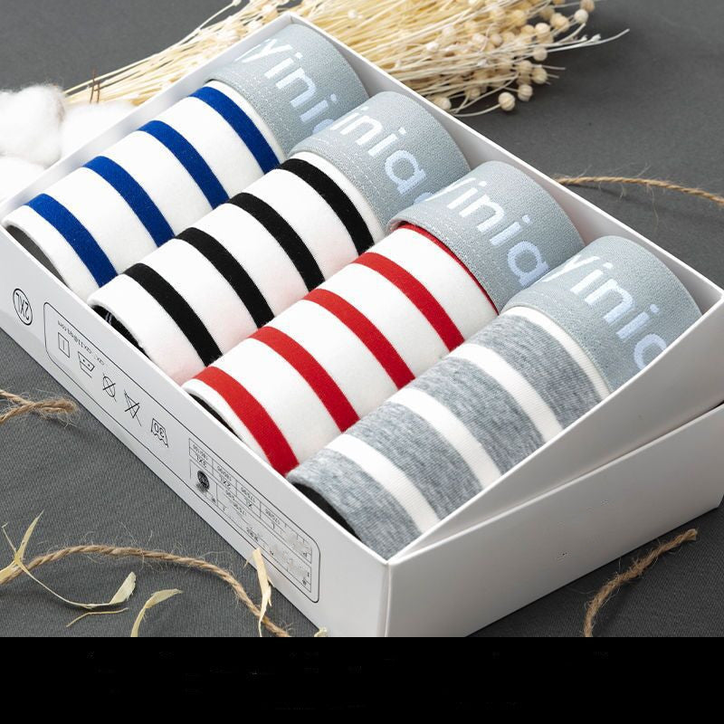 4 Men's Cotton Striped Printed Boxer Shorts