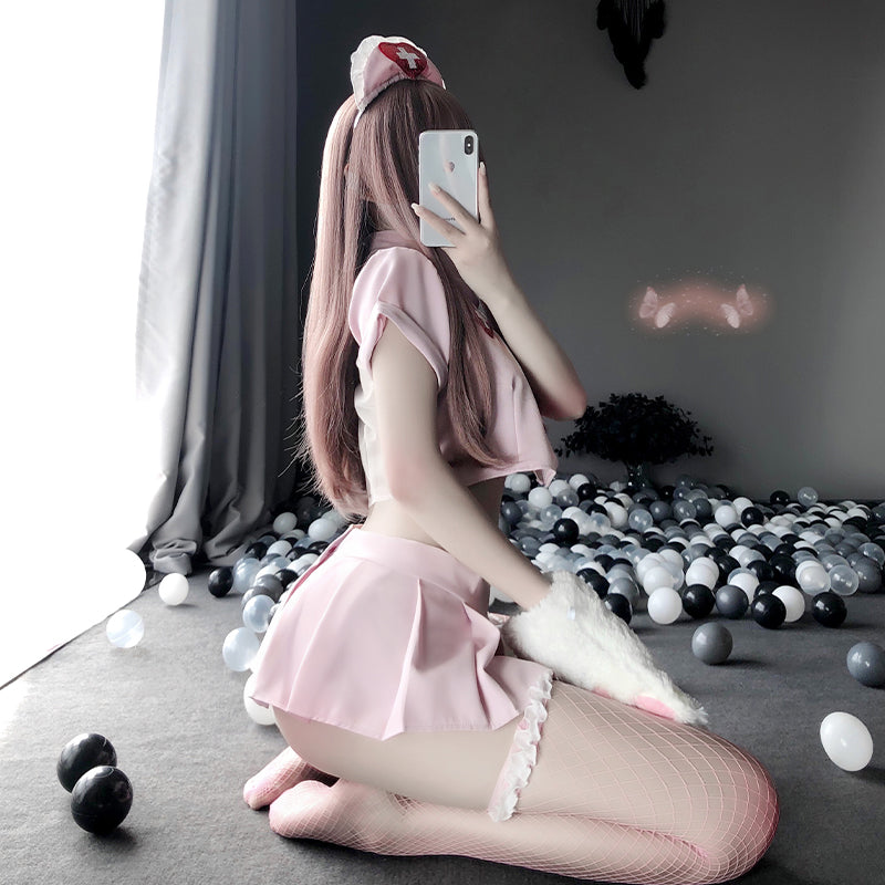 Pink Kawaii Nurse Crop Top Skirt Cosplay Set product image 3