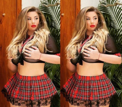 Curvy Plaid School Girl Cosplay Lingerie Set - product image 2