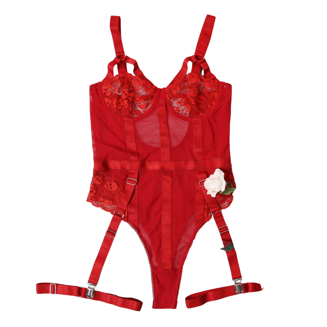 Embroidered Mesh Teddy Bodysuit - Teddy Bodysuit - Auggust lingerie image 12