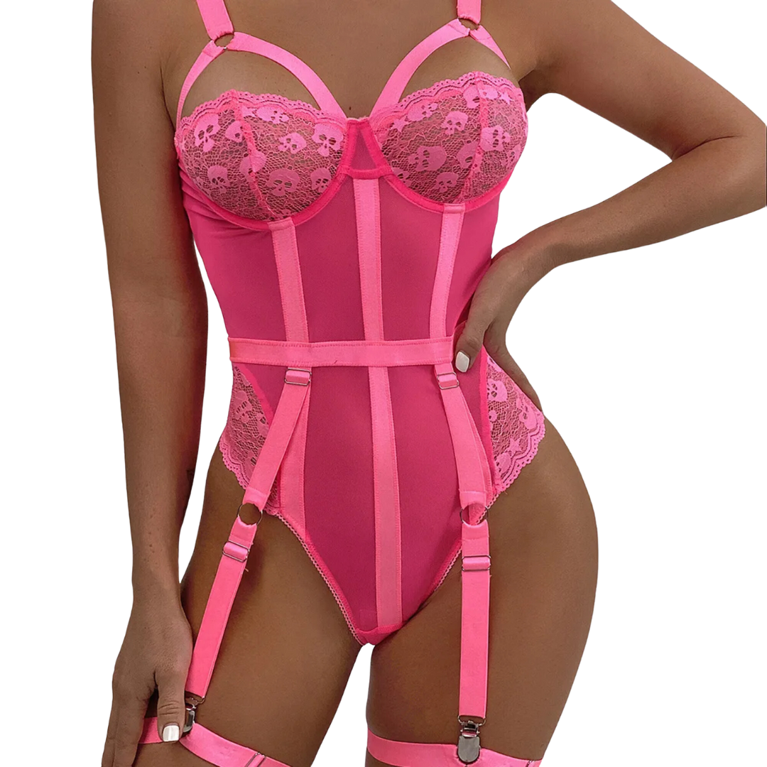 Embroidered Mesh Teddy Bodysuit - Teddy Bodysuit - Auggust lingerie image 9