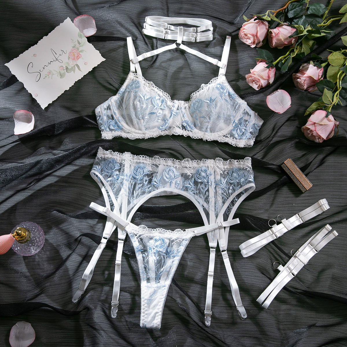 Stylish Embroidery See-Through Garter Sets