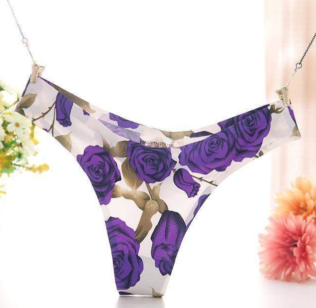 Flower Print Low Waist Seamless Thong Panties