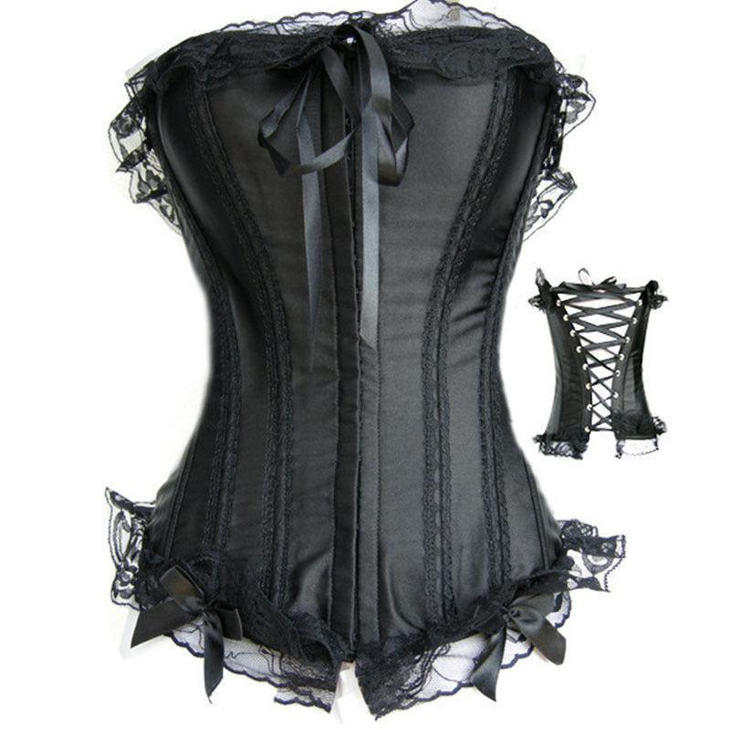 Steampunk Ruffle Lace Up Bone Bowknot Bustier Corset