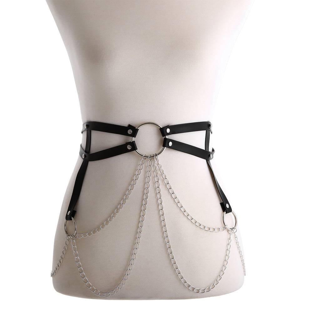 Sexy Chain Leather Strap Jewelry Waist Bondage