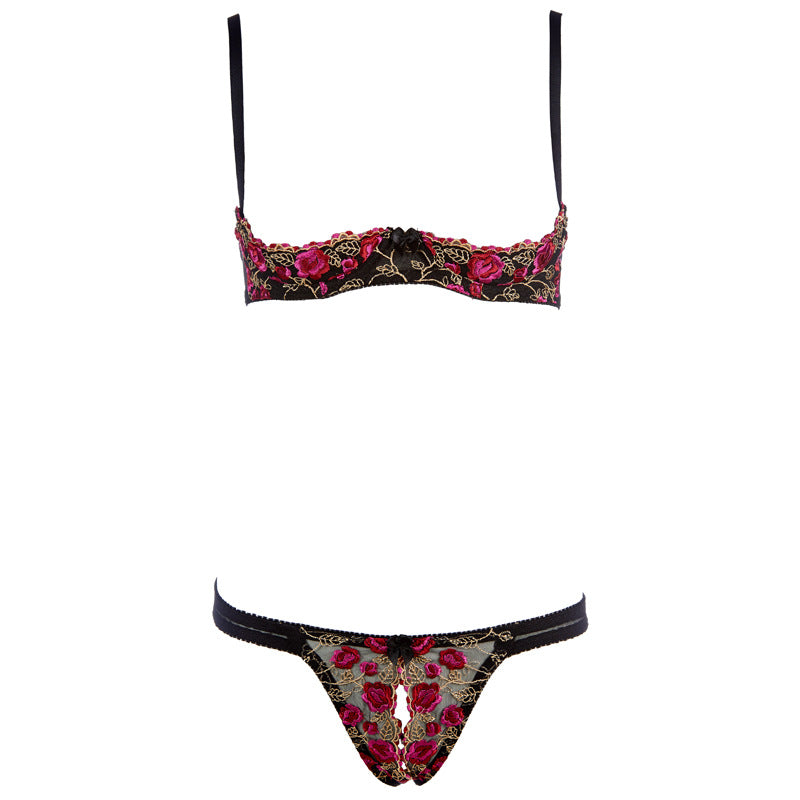 Crotchless Underwear - Embroidery Flower Bra Panty Sets Auggust Crotchless Underwear - Embroidery Flower Bra Panty Sets Auggust