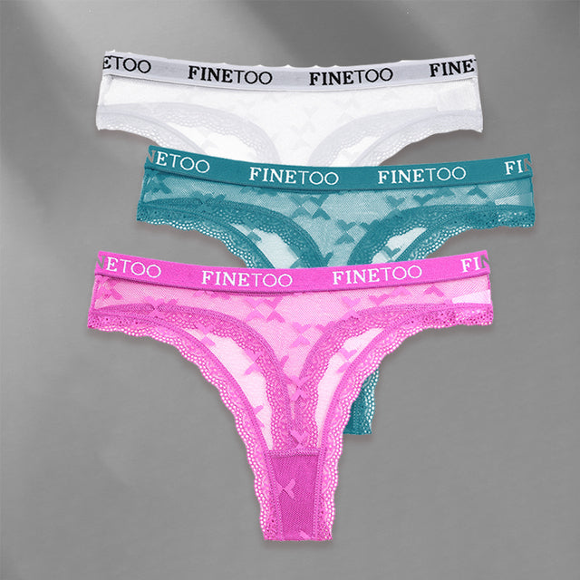 Sexy Floral Mesh Lace Letter Strap Thong Panties