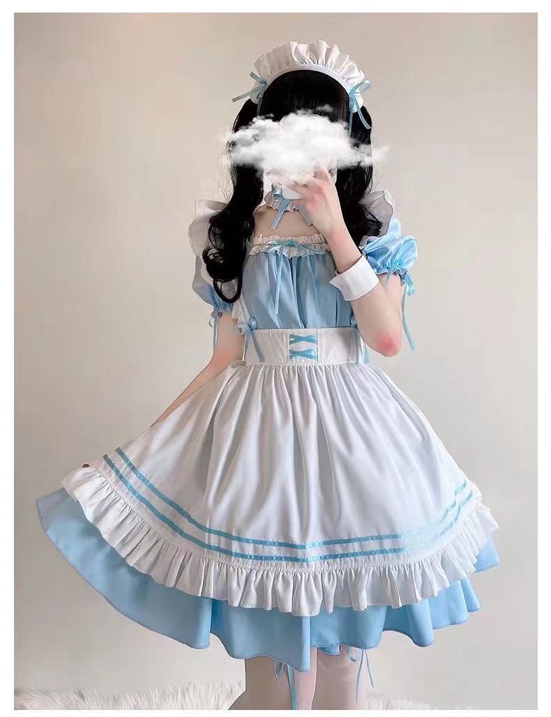 Cute Lolita Ruffle French Apron Dress Maid Outfit