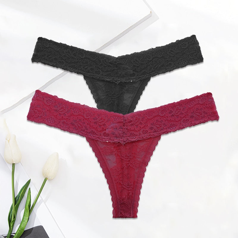 Floral Lace Mesh Hollow Out Thong Low Rise Panties