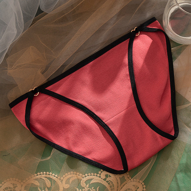 Cotton Metal Heart Shape Buckle Solid Low Waist Panty