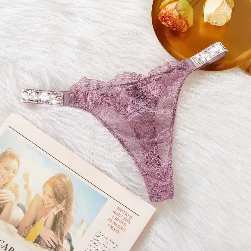 Sexy Rhinestone Lace Underwear T-back