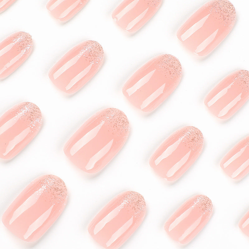 Short Oval Glitter French Wear Fake Nails