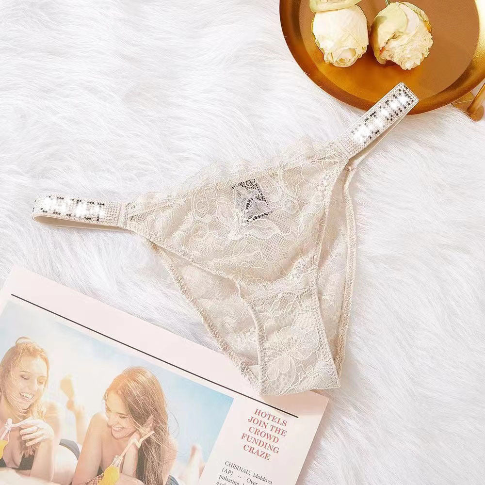 Sexy Rhinestone Lace Underwear T-back