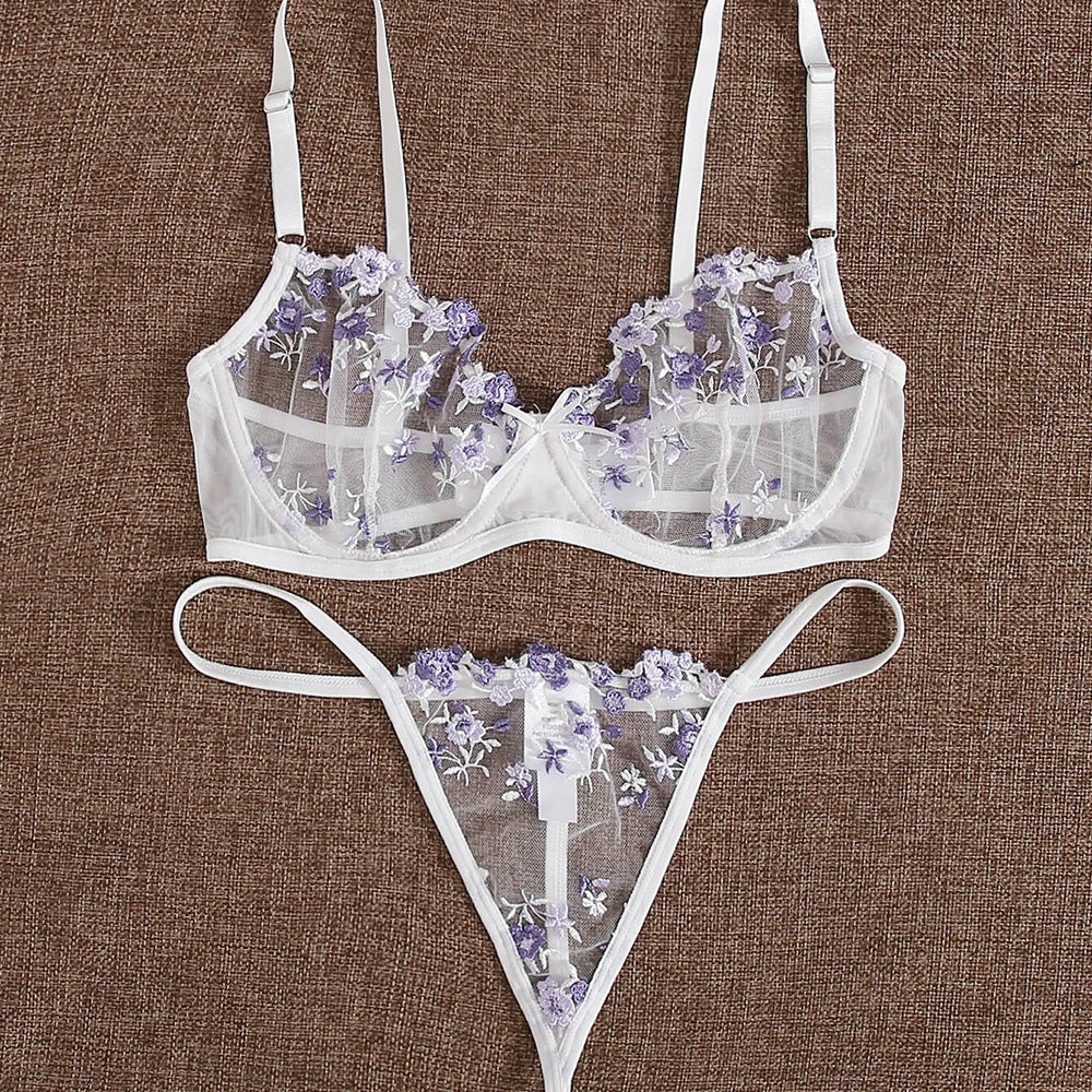 Floral Embroidery Sexy See Through Lingerie Sets