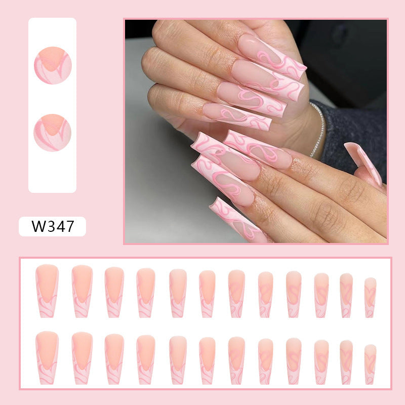 Heart Stripe Coffin Shape Press On Nails