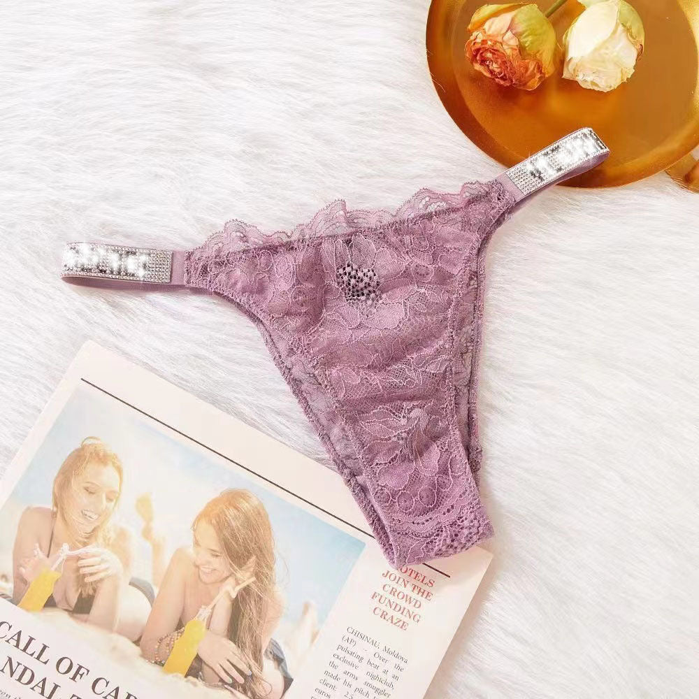 Sexy Rhinestone Lace Underwear T-back