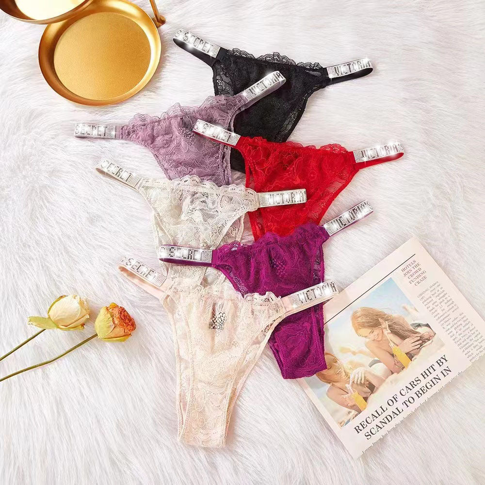 Sexy Rhinestone Lace Underwear T-back