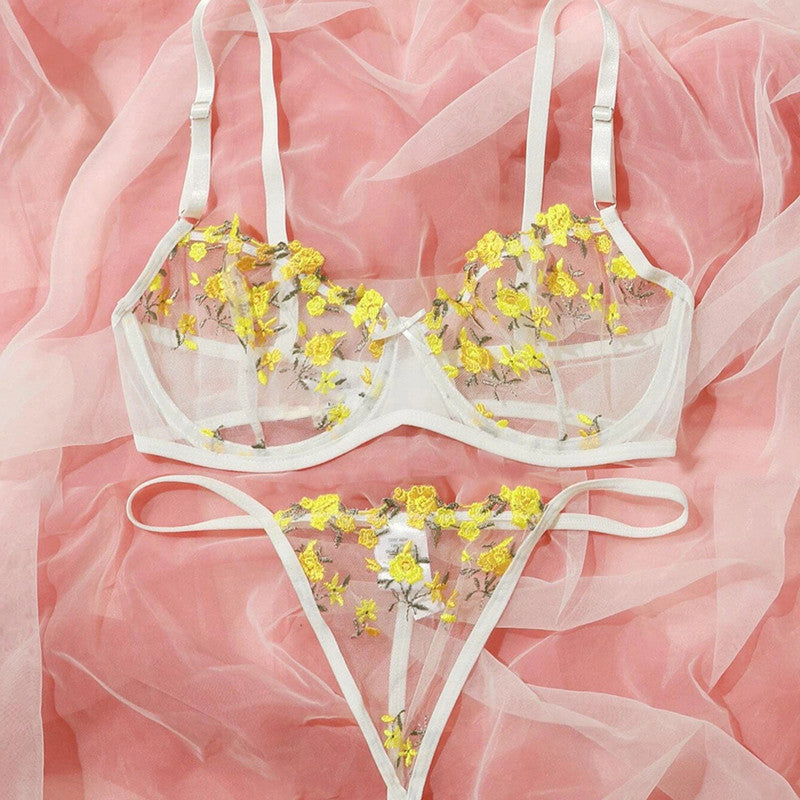 Floral Embroidery Sexy See Through Lingerie Sets