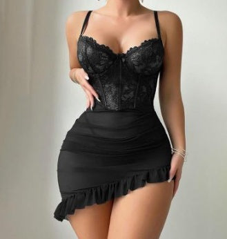 Sexy Underwire Bra  See Through Lace Nightdress