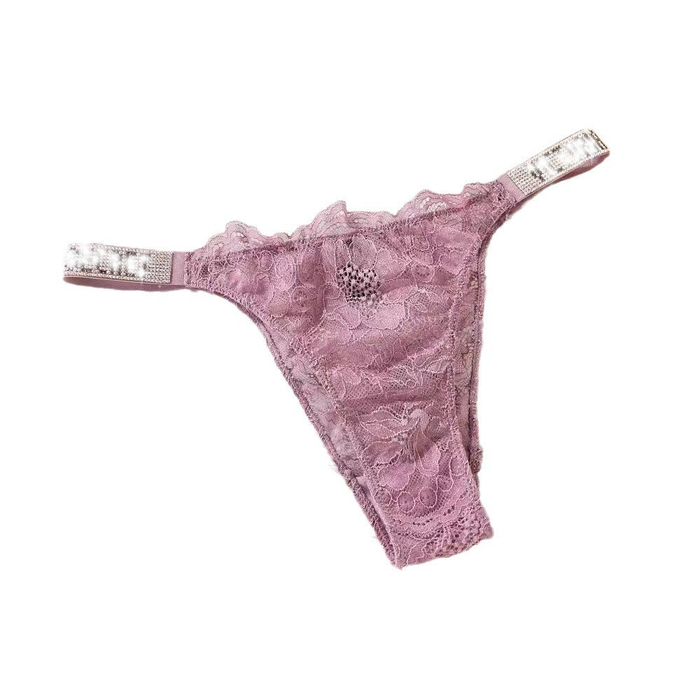 Sexy Rhinestone Lace Underwear T-back