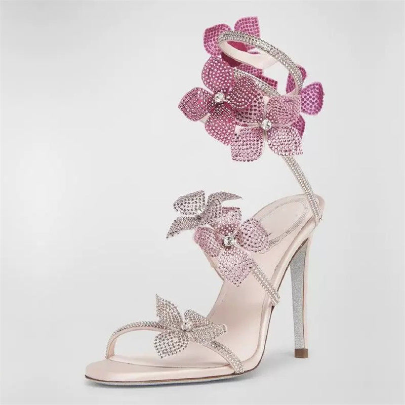 Floral Ankle Ring Stiletto Heels - shoe profile