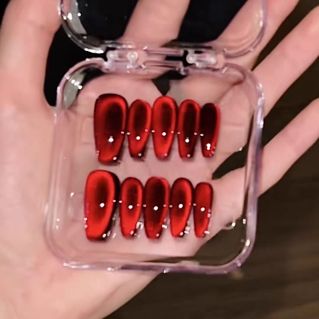 Gradient Red Wearable Press On Fake Nails