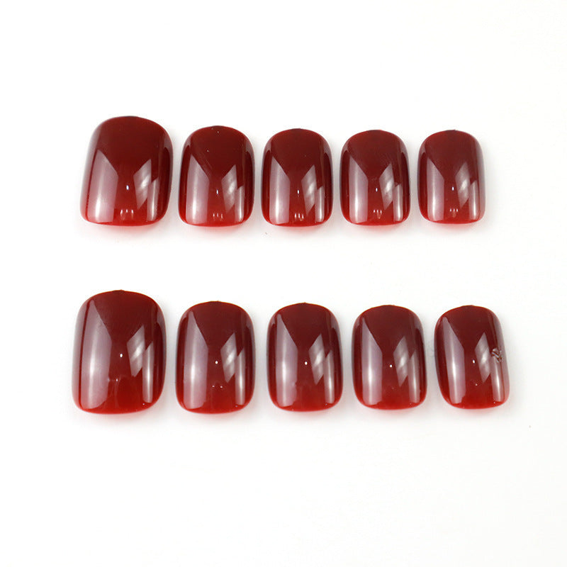 Short Square Wine Red Fake Nail Set