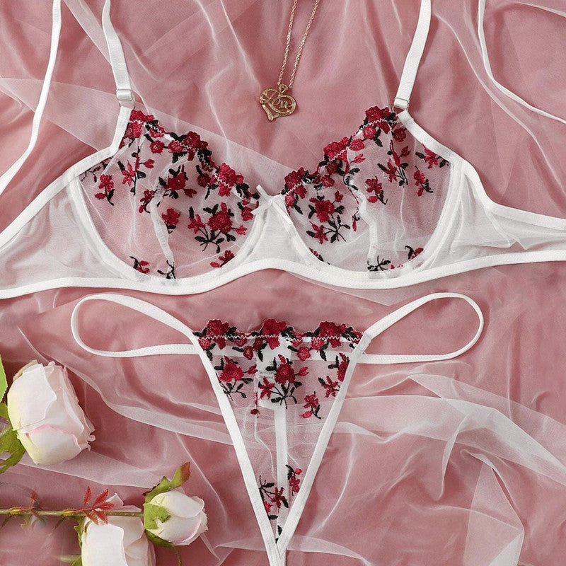Floral Embroidery Sexy See Through Lingerie Sets