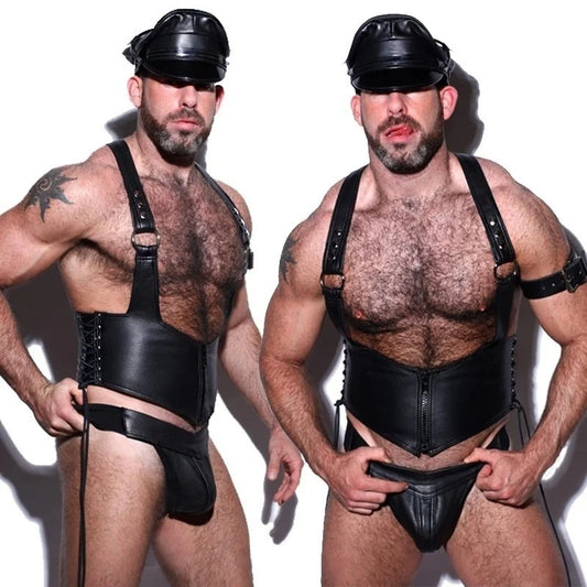 Sexy Men's PU Leather Nightclub Stage Costume