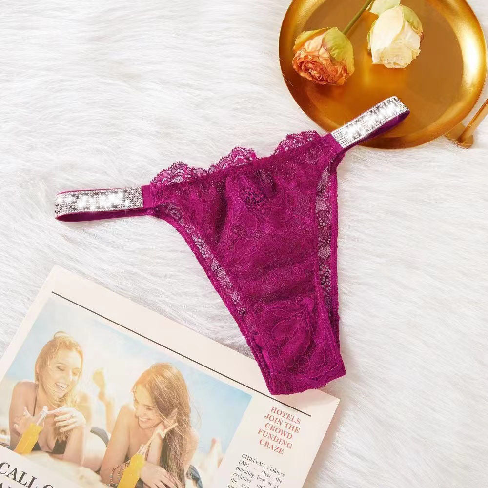 Sexy Rhinestone Lace Underwear T-back