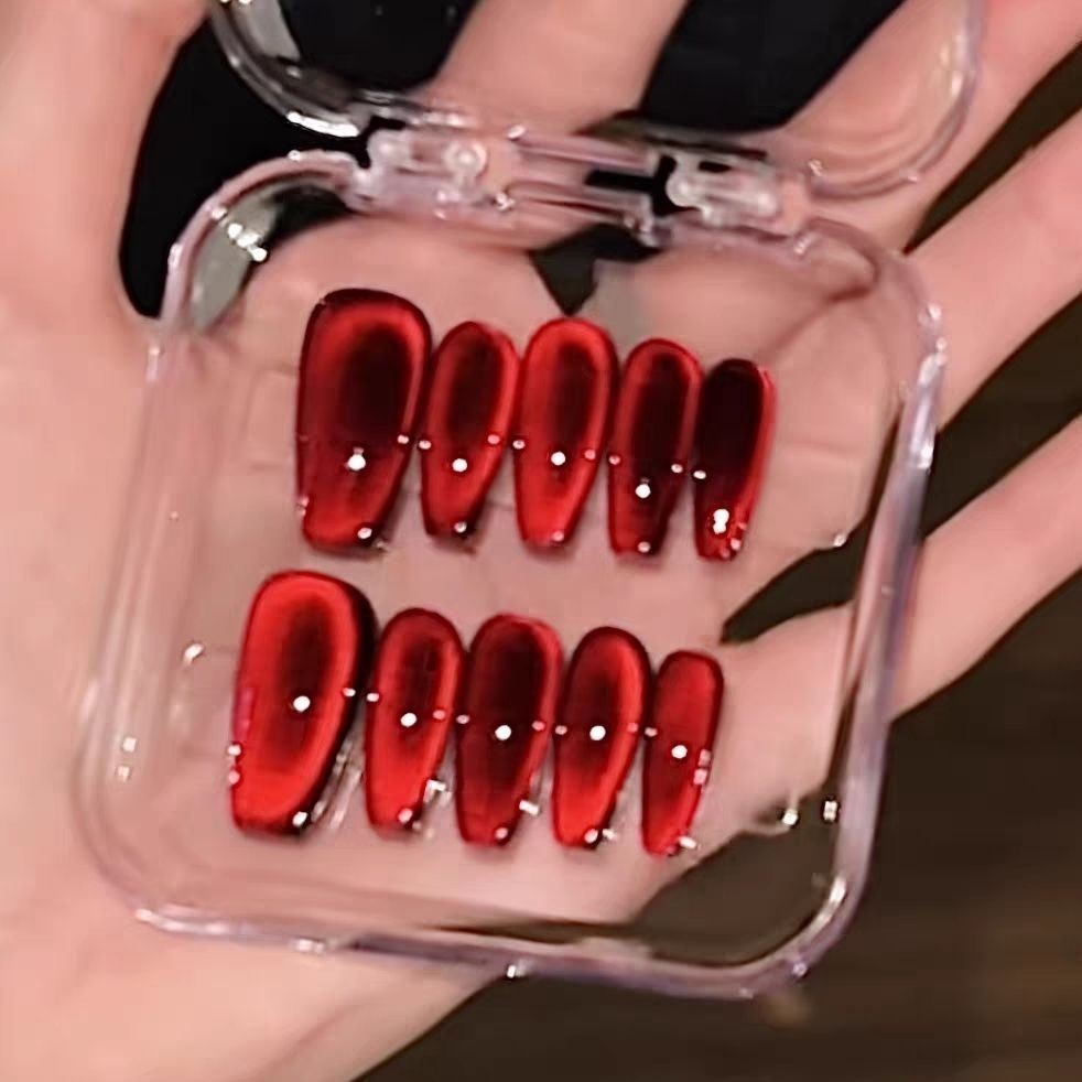 Gradient Red Wearable Press On Fake Nails