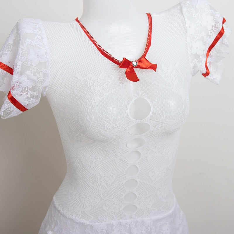 Embroidered Nurse Lingerie Cosplay Set Floral Hollow-Out Dress product image 5