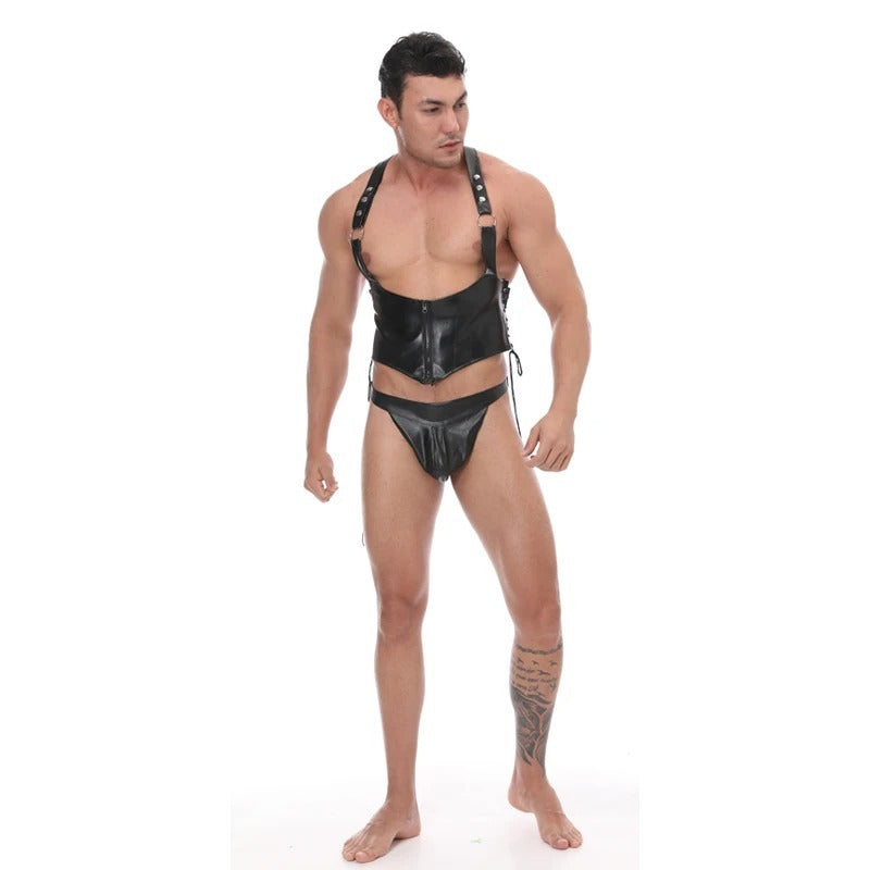 Sexy Men's PU Leather Nightclub Stage Costume