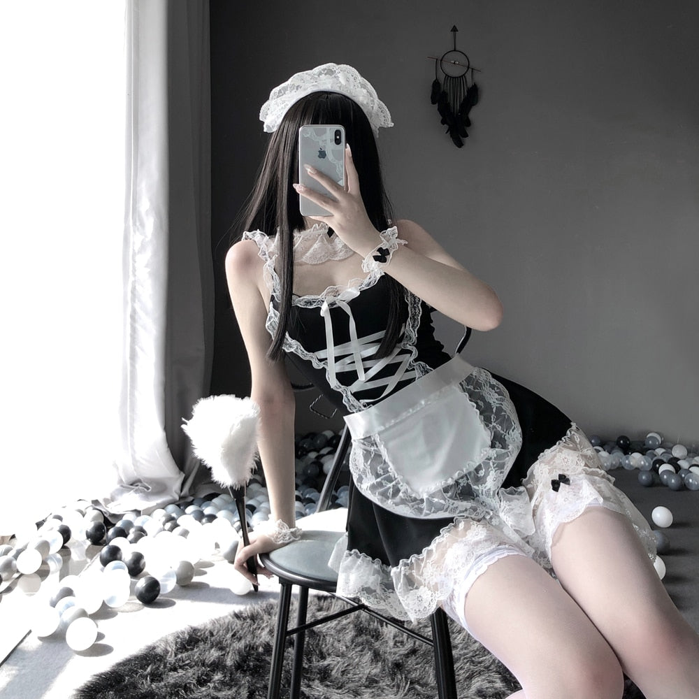 Hot Lolita Babydoll French Apron Maid Dress - image 1