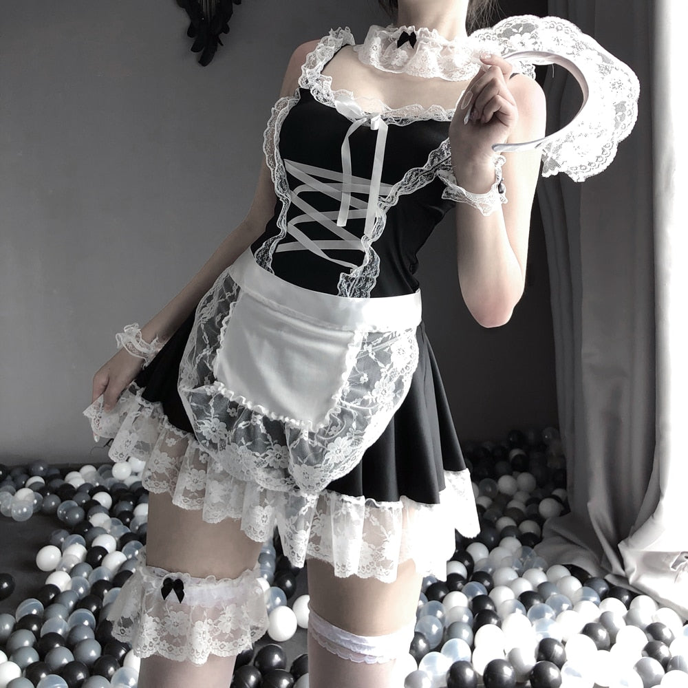 Hot Lolita Babydoll French Apron Maid Dress - image 6