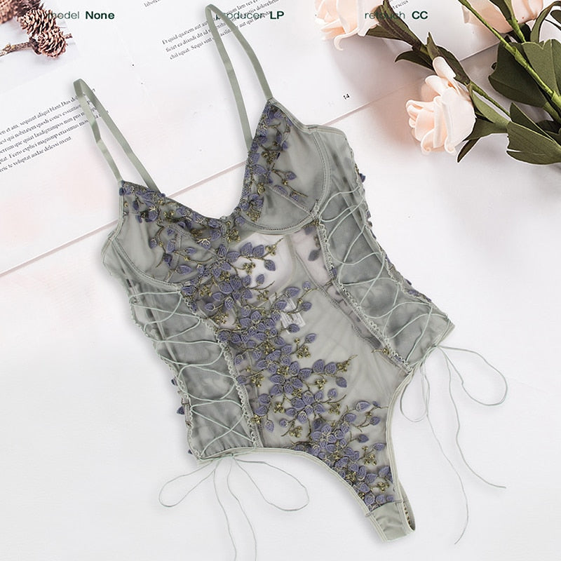 Plus size floral lace mesh embroidered bodysuit - image 6