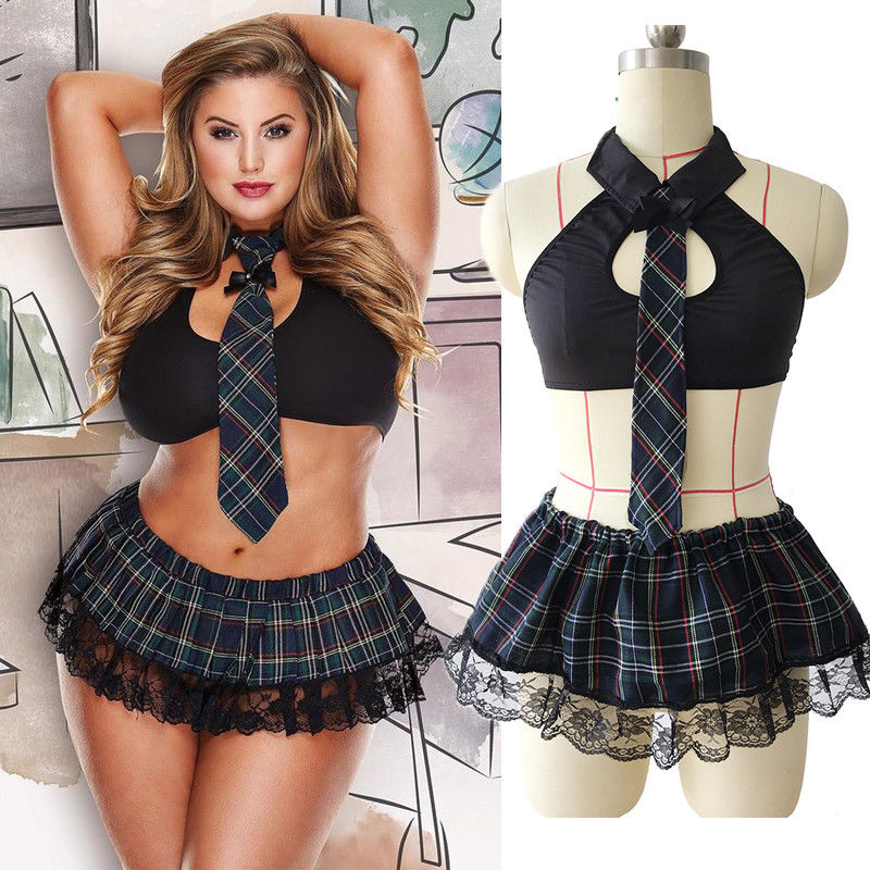 Plus Size Plaid Ruffle Lace Mini Skirt School Uniform Costume - product image 2