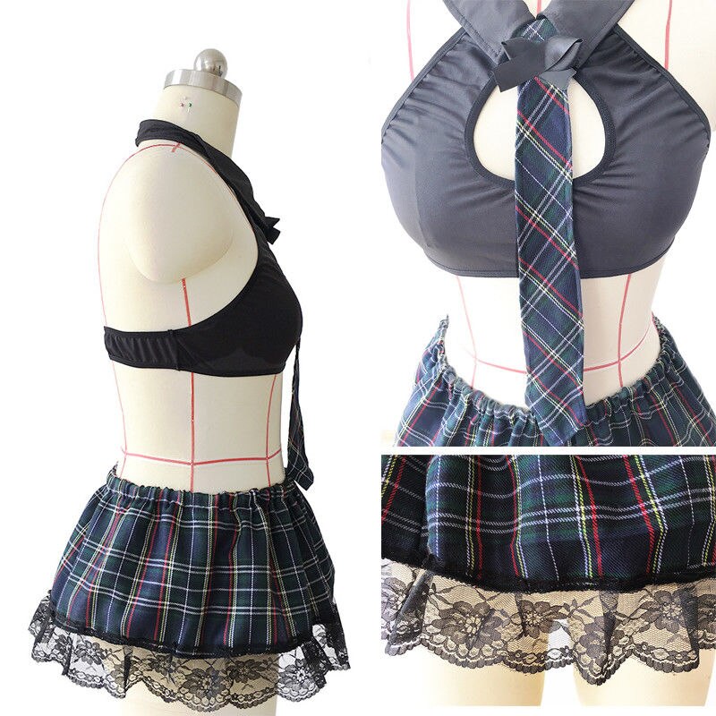 Plus Size Plaid Ruffle Lace Mini Skirt School Uniform Costume - product image 3