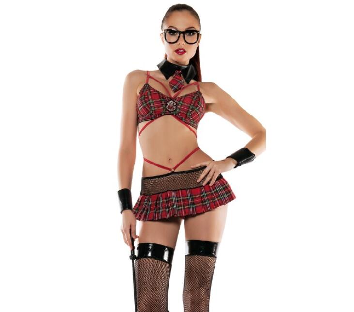 Red Plaid School Girl Cosplay Costume Set - product image 1