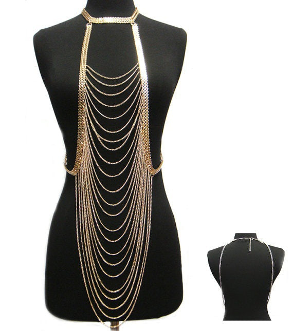 Golden Long Necklace Layer Halter Body Chain