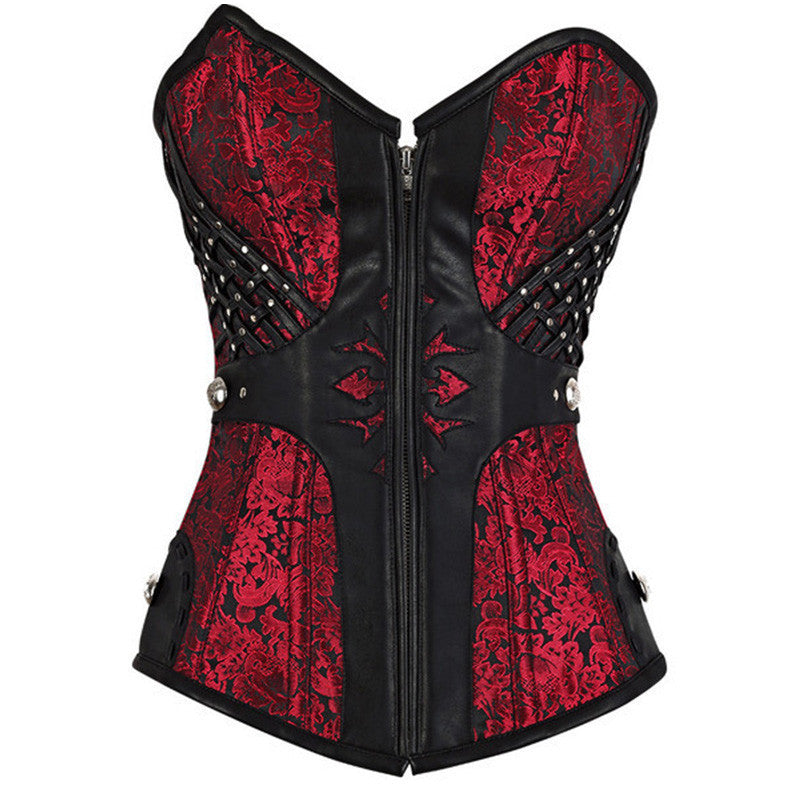 Steampunk Faux Leather Zip Up Lace Up Back Corsets