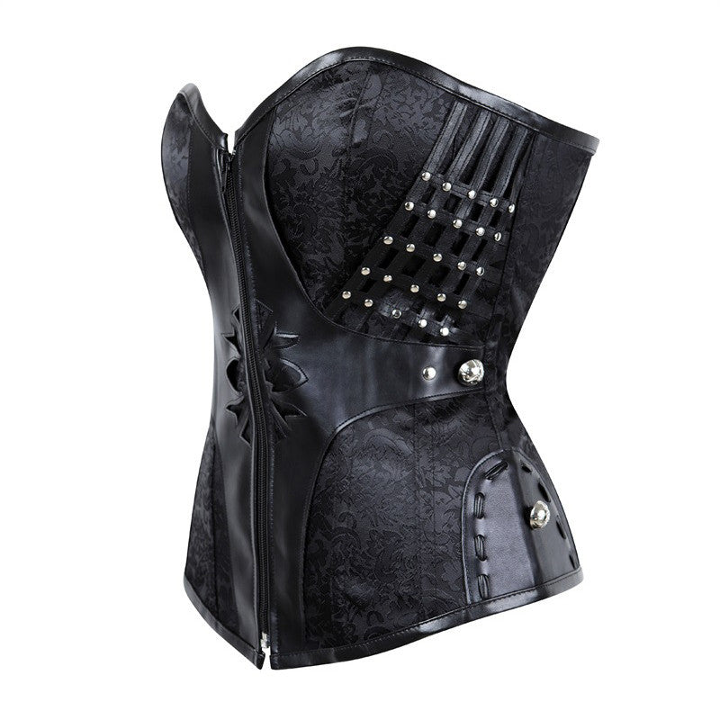 Steampunk Faux Leather Zip Up Lace Up Back Corsets