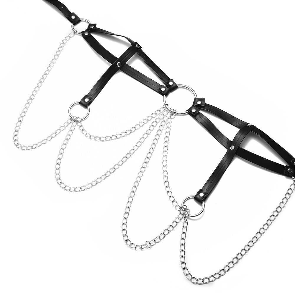 Sexy Chain Leather Strap Jewelry Waist Bondage