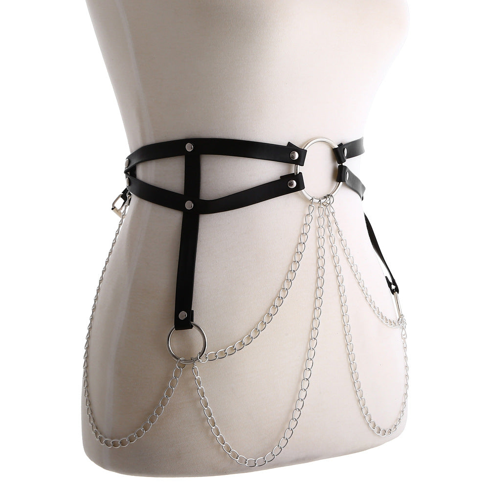 Sexy Chain Leather Strap Jewelry Waist Bondage