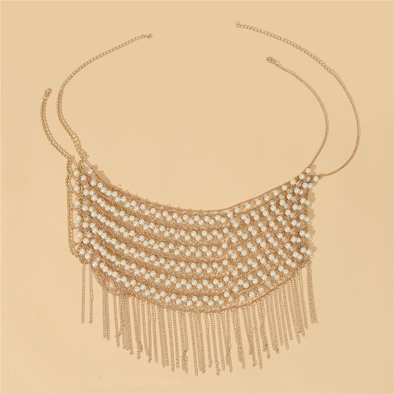 Handmade Pearl Tie Slit Shoulder Necklace Body Chains