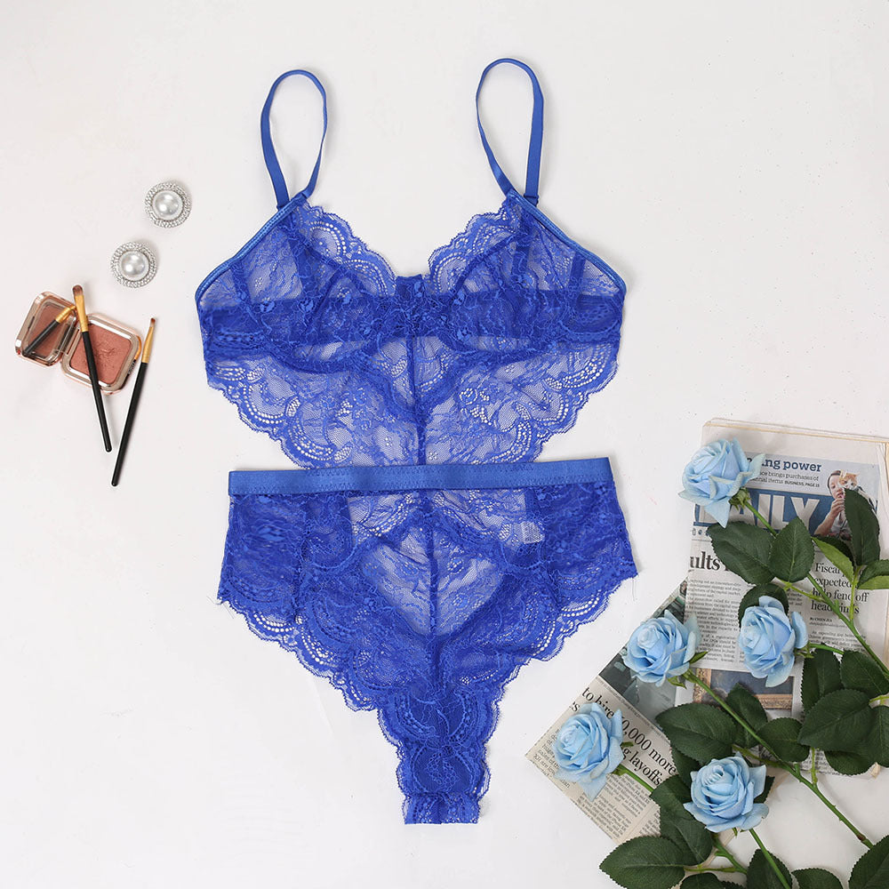 Floral Mesh Lace Side Cut Out Backless Teddy Bodysuit