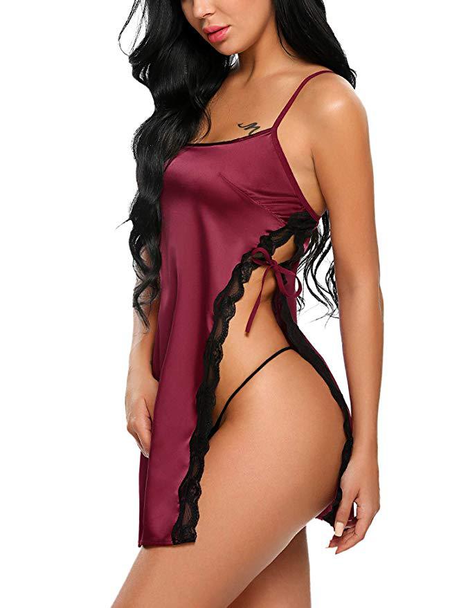 Babydoll Lace Robes Side Slit Nightdress auggust-store.myshopify.com Nightgowns Auggust Store