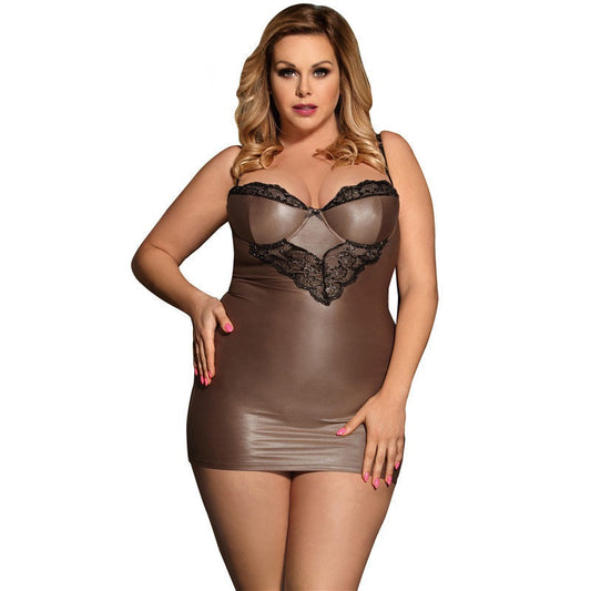 Curvy Sweetheart Lace Leather Bodycon Nightdress